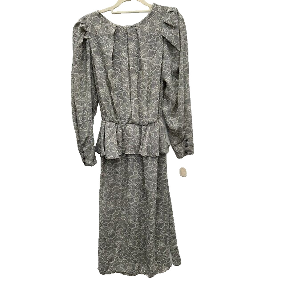 NWT Vtg NOS Maree Womens Peplum Dress Long Sleeve Pleated Formal Black White‎ 12